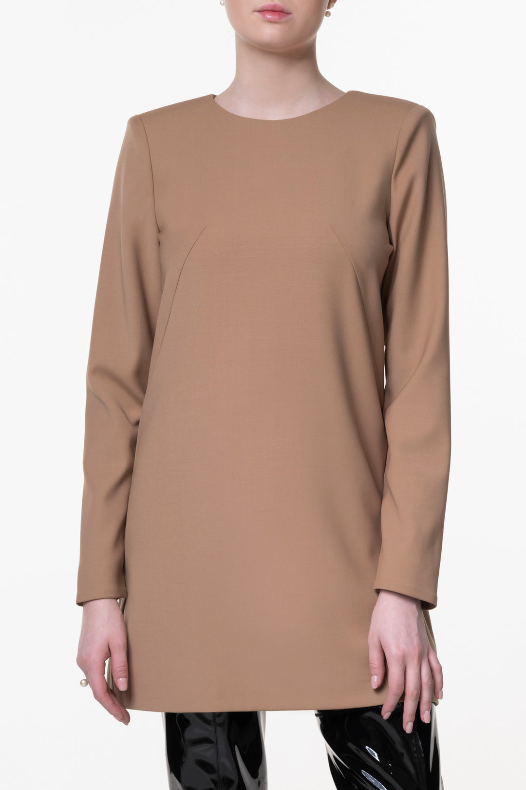 Minnie A-Line Crepe Dress In Camel