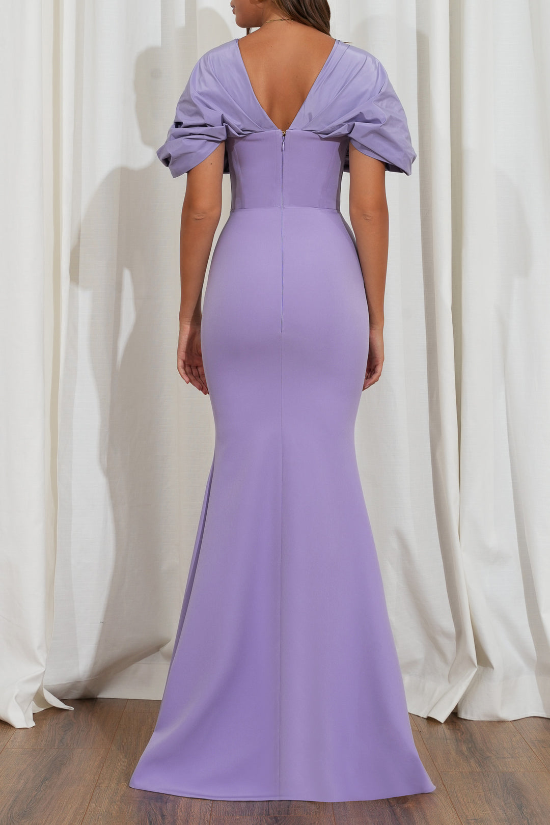 Dina Iris Purple Crepe And Taffeta Dress