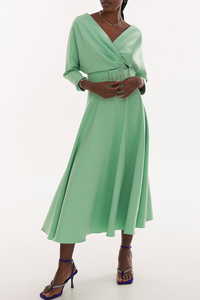 Reese Crepe Midi Dress in Aquamarine  Rhea Costa