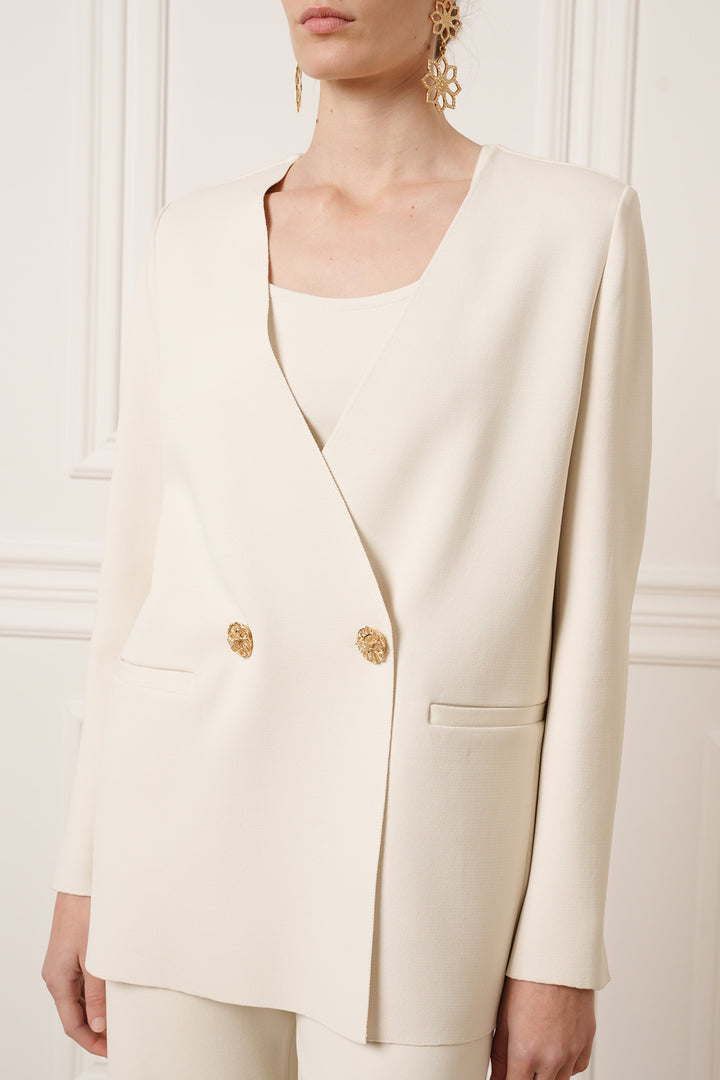 Dona Jersey Double-Breasted Jacket In Off-White