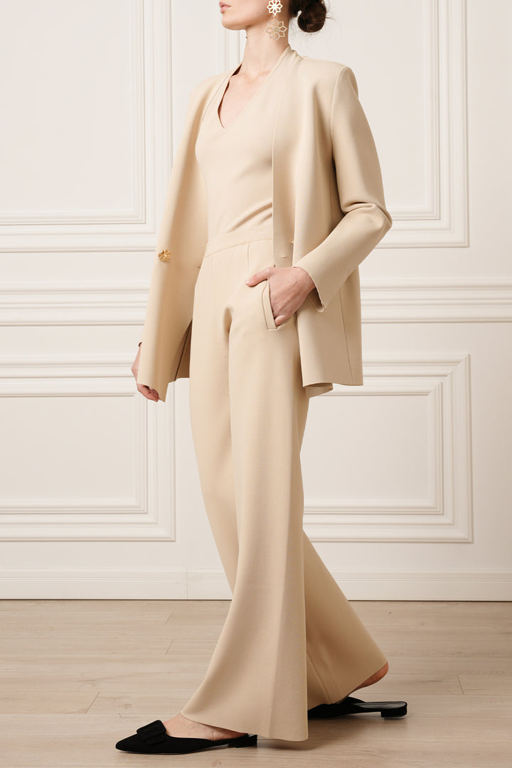 Dona Jersey Double-Breasted Jacket In Beige