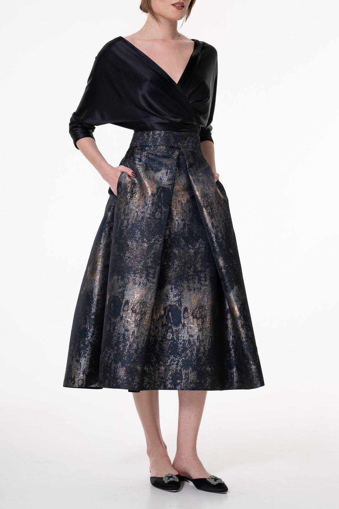 Jasmine Structured Jacquard Skirt In Galaxy-Blue