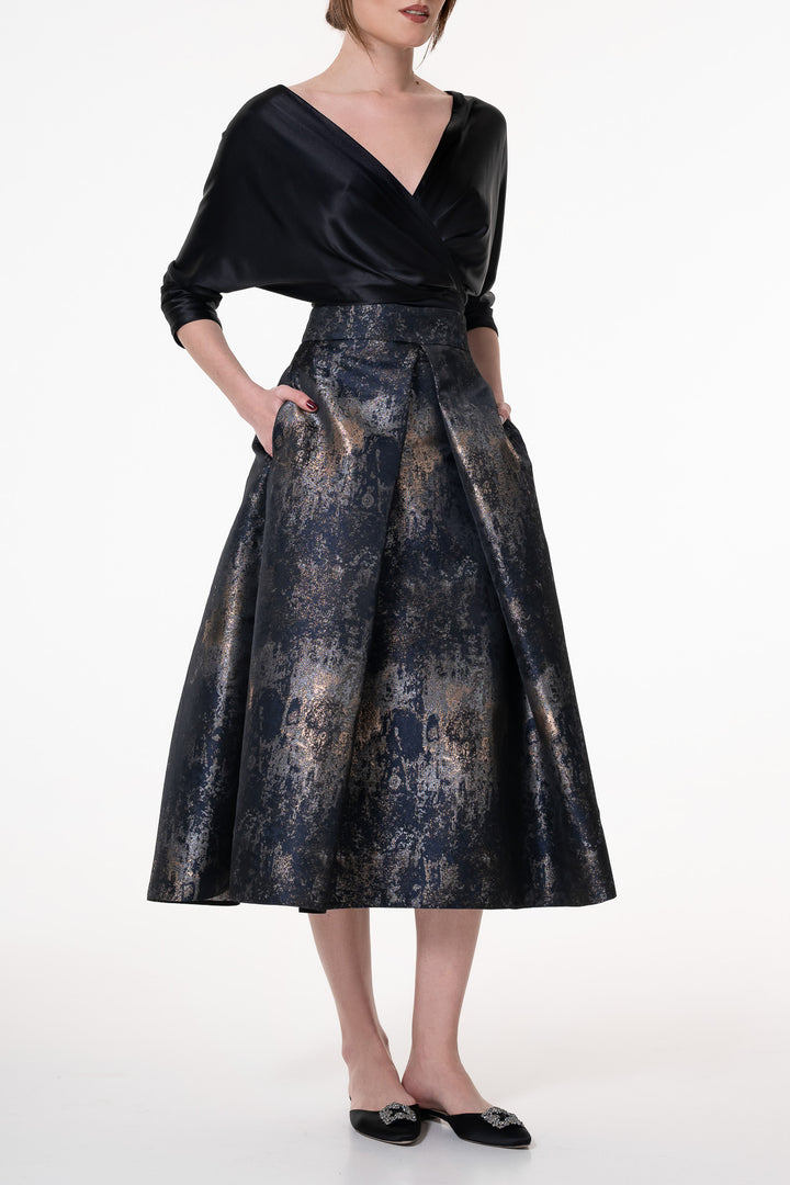 Jasmine Structured Jacquard Skirt In Galaxy-Blue