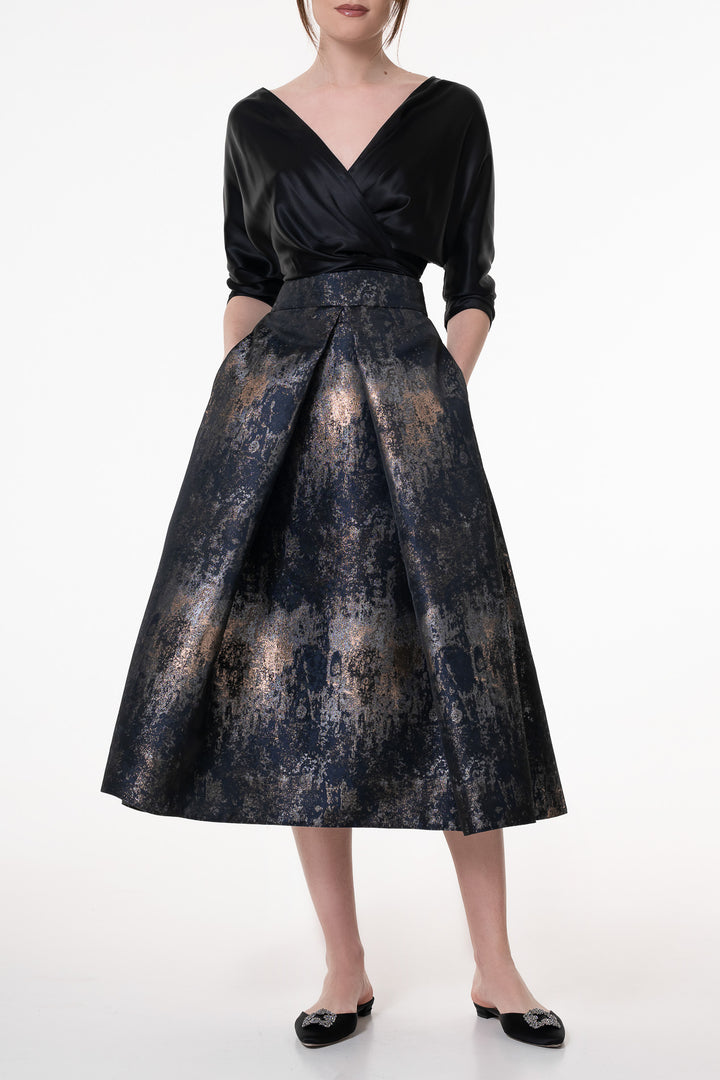 Jasmine Structured Jacquard Skirt In Galaxy-Blue