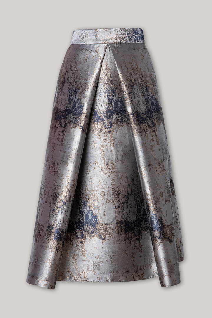 Jasmine Structured Jacquard Skirt In Gold-Grey