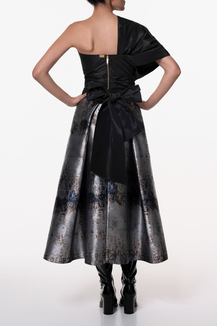 Jasmine Structured Jacquard Skirt In Gold-Grey