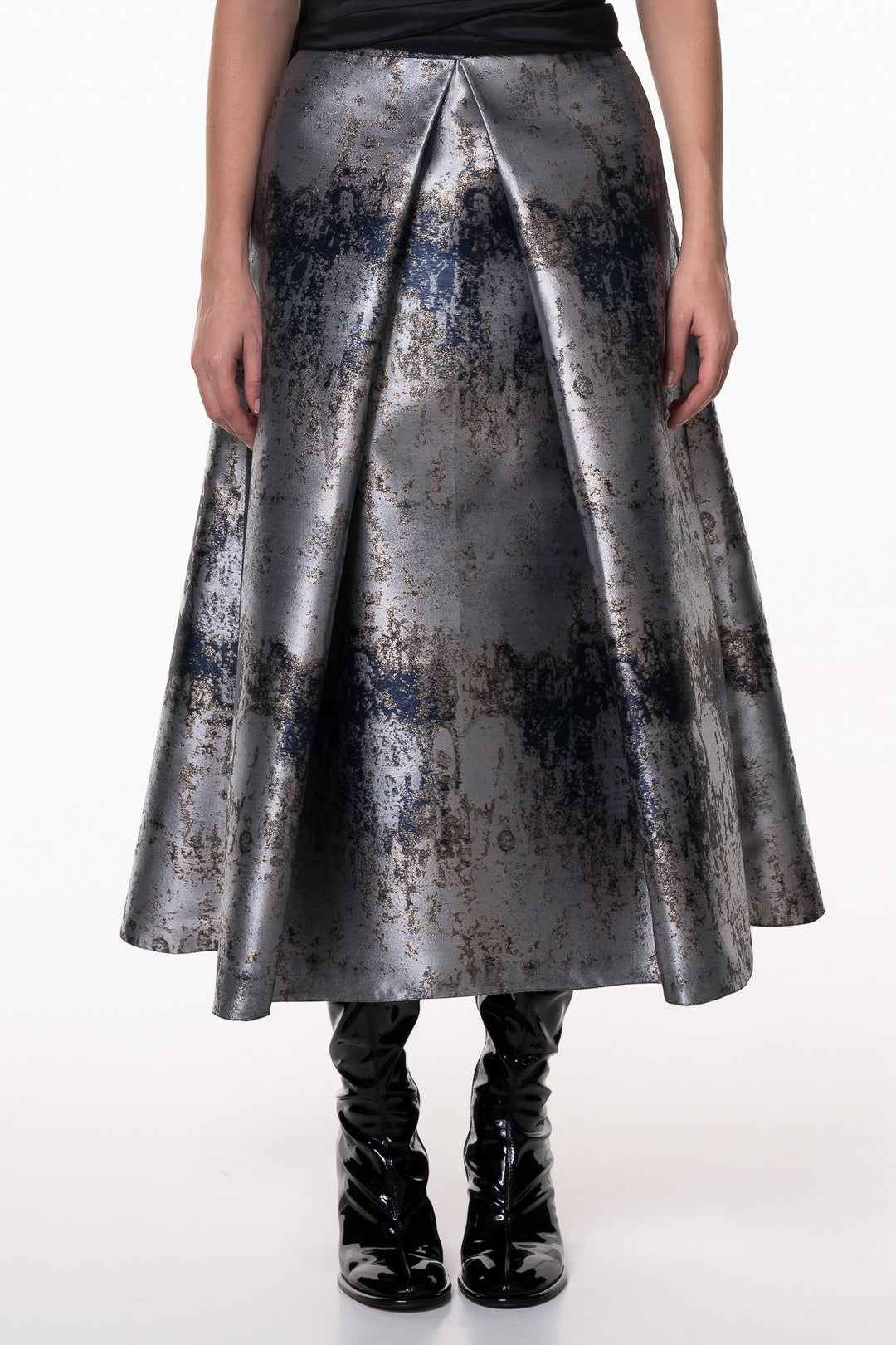 Jasmine Structured Jacquard Skirt In Gold-Grey
