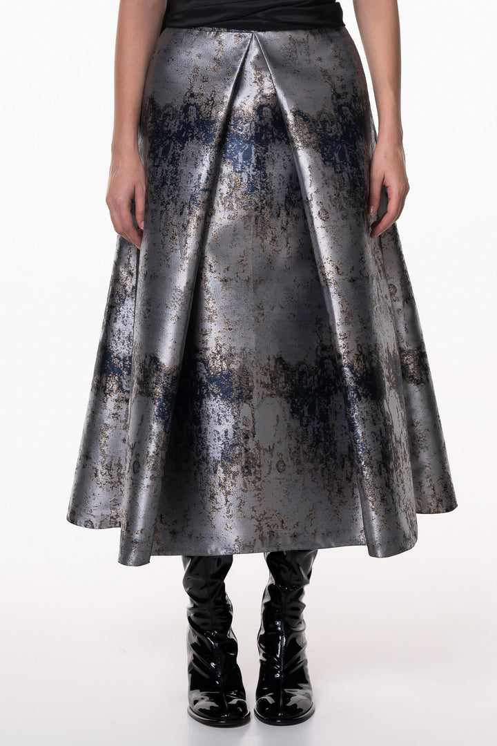 Jasmine Structured Jacquard Skirt In Gold-Grey