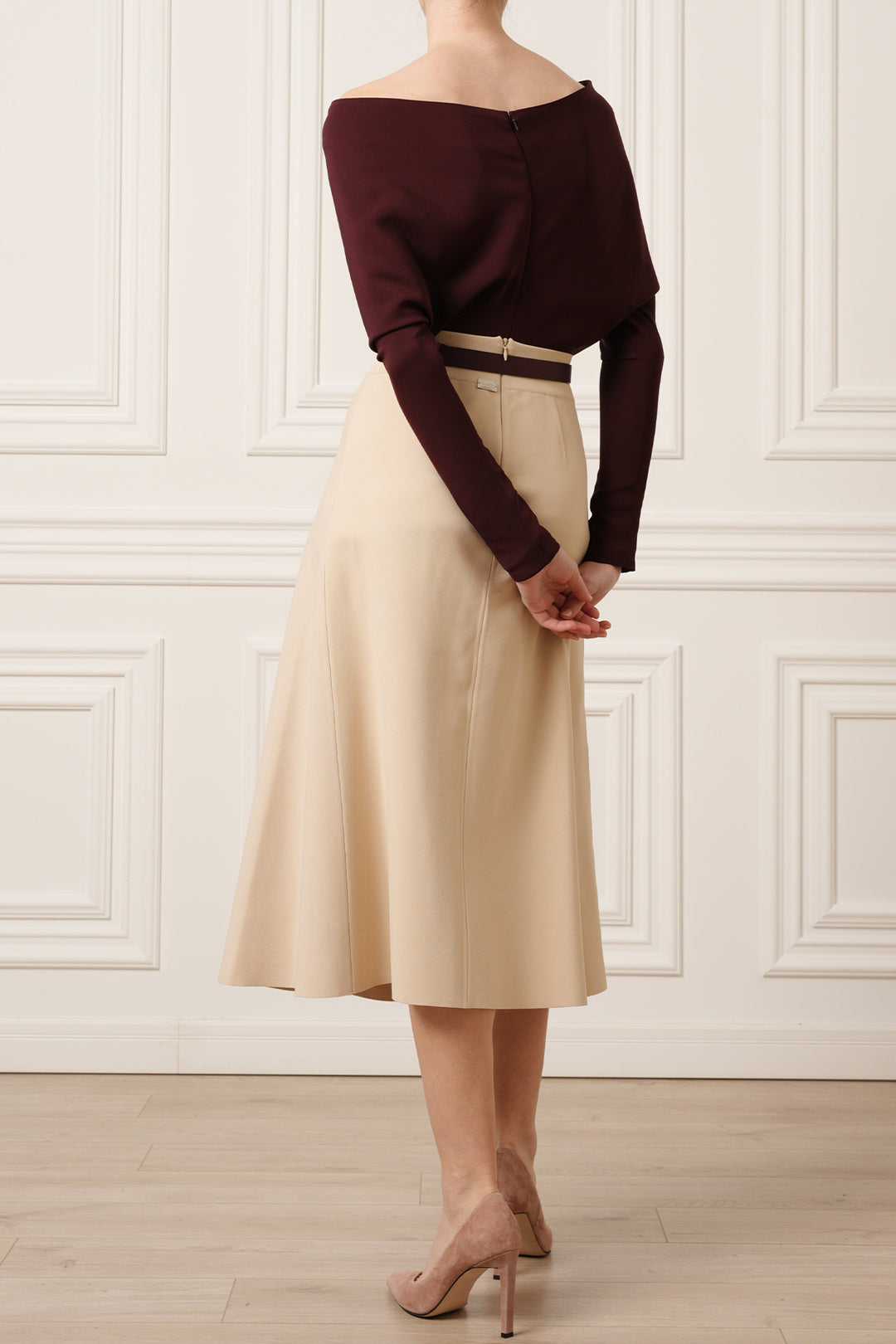 Rea Viscose Jersey Midi Skirt In Beige