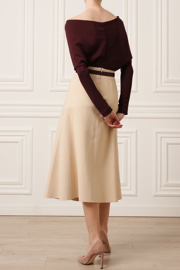 Rea Viscose Jersey Midi Skirt In Beige