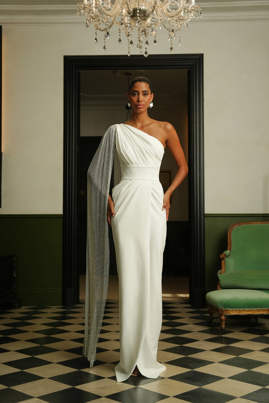 rhea costa one shoulder dress RHEA COSTA One-shoulder draped crepe gown