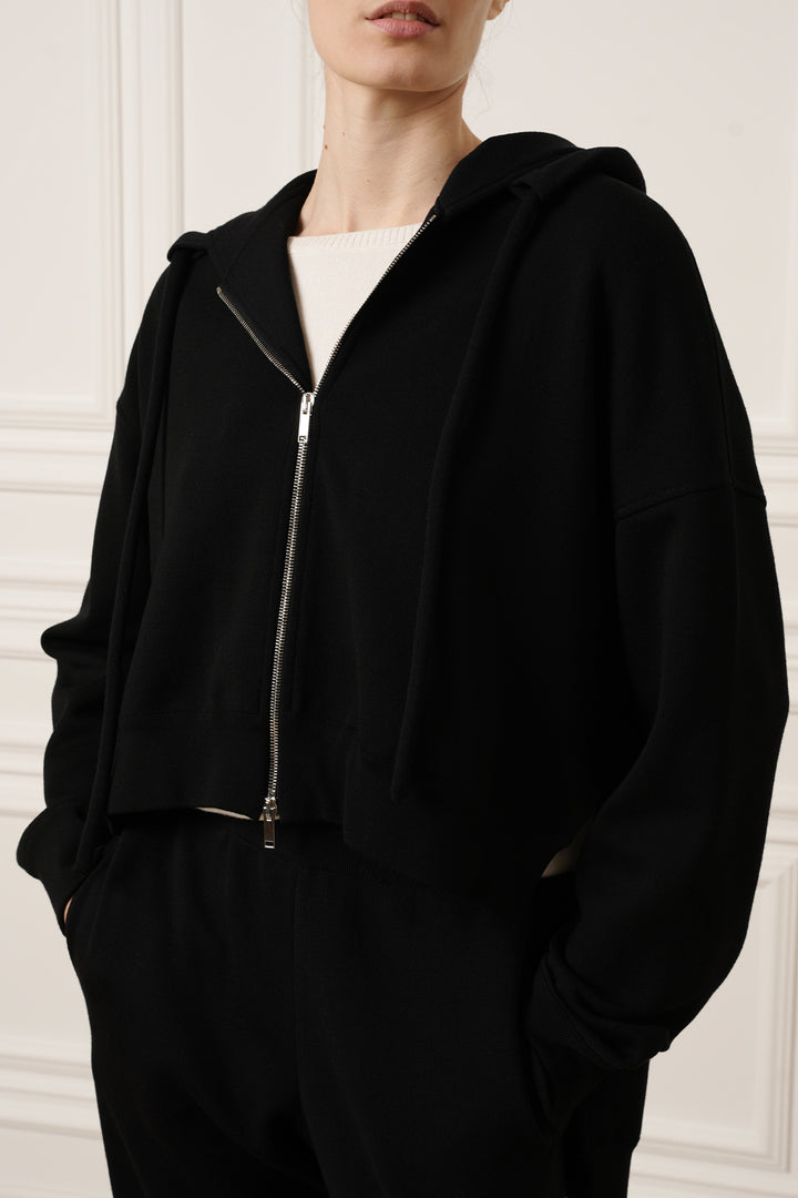 Nia Jersey Wool Comfort Hoodie In Black