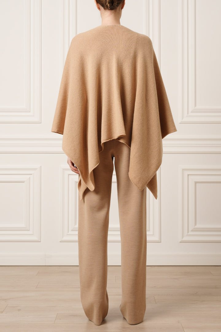 Tia Jersey Wool Wide-Leg Pants in Camel