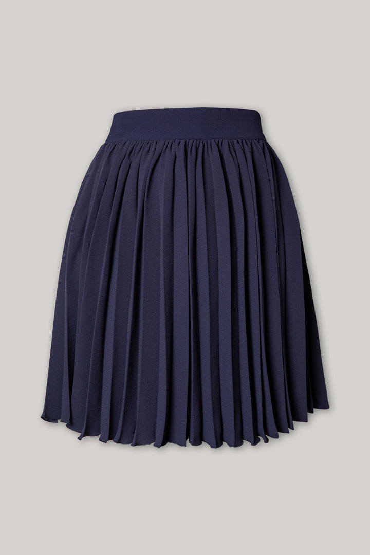 Pleated Crepe Short Skirt In Navy Blue