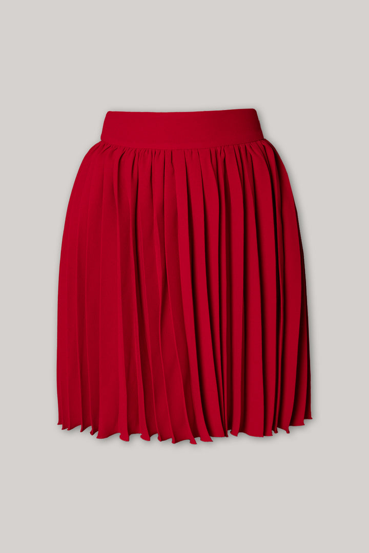 Pleated Crepe Short Skirt In True Red