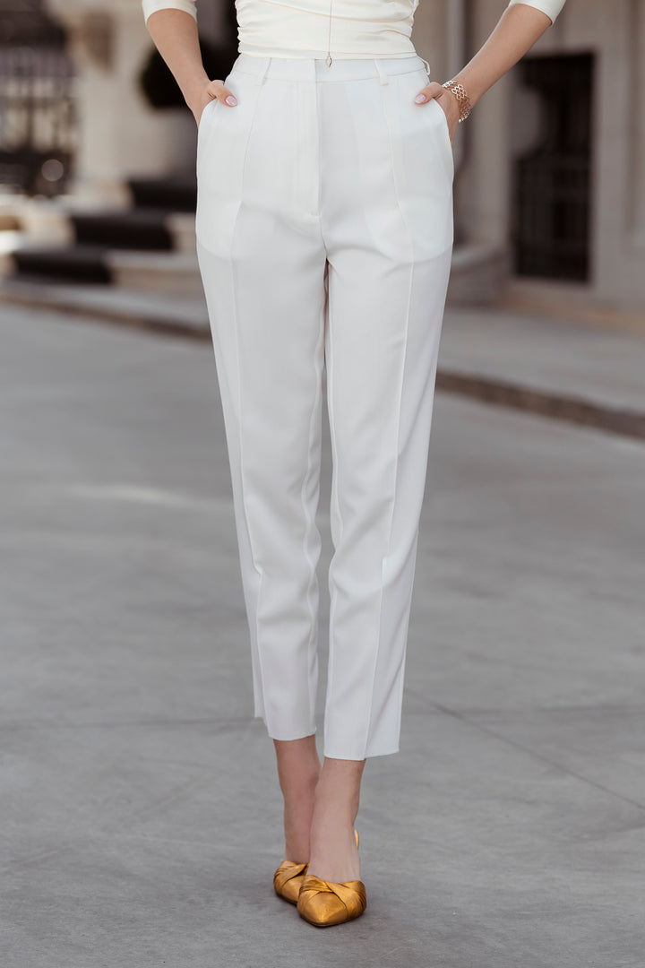 Classic Conic Wool Pants in Ivory