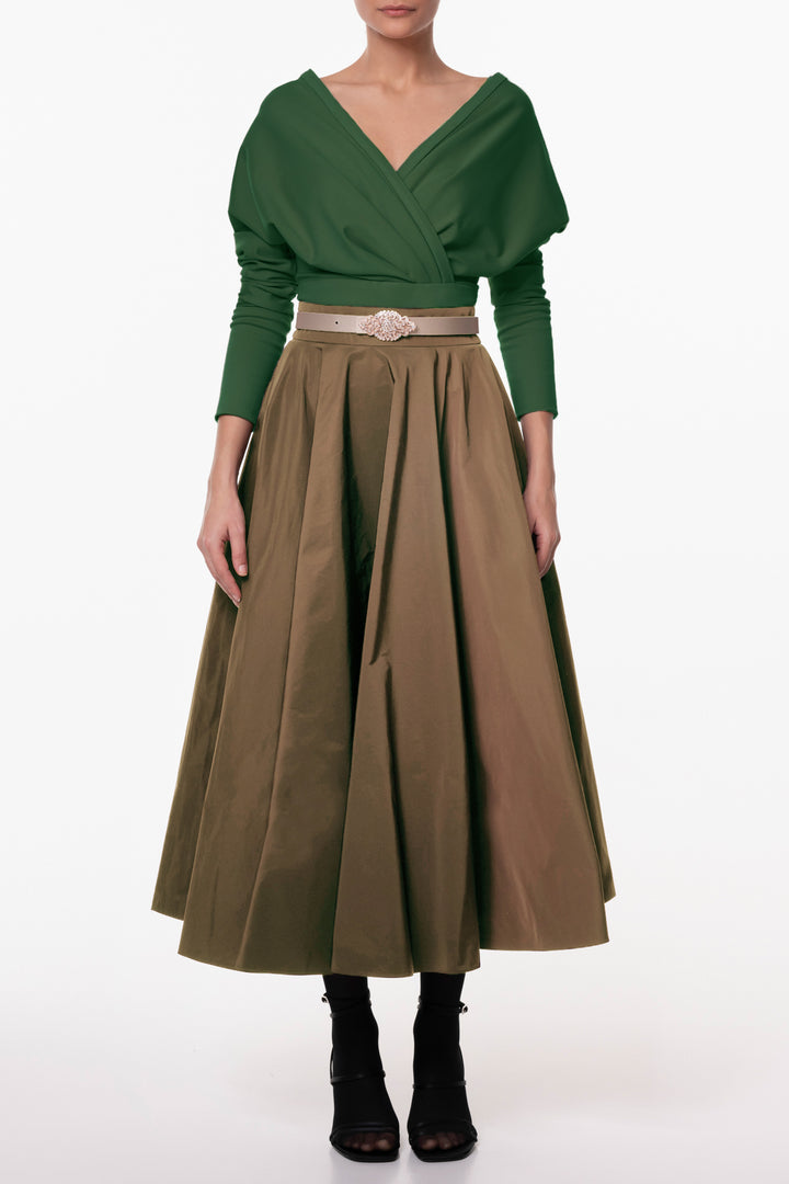 Taffeta Midi Skirt In Caffe-Latte