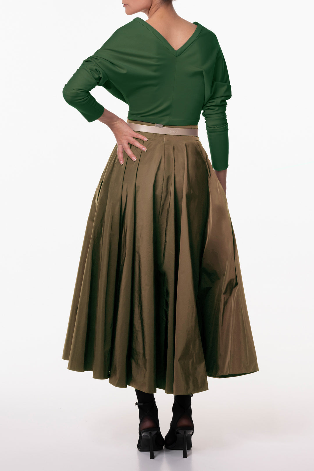 Midi Taffeta Skirt In Camel