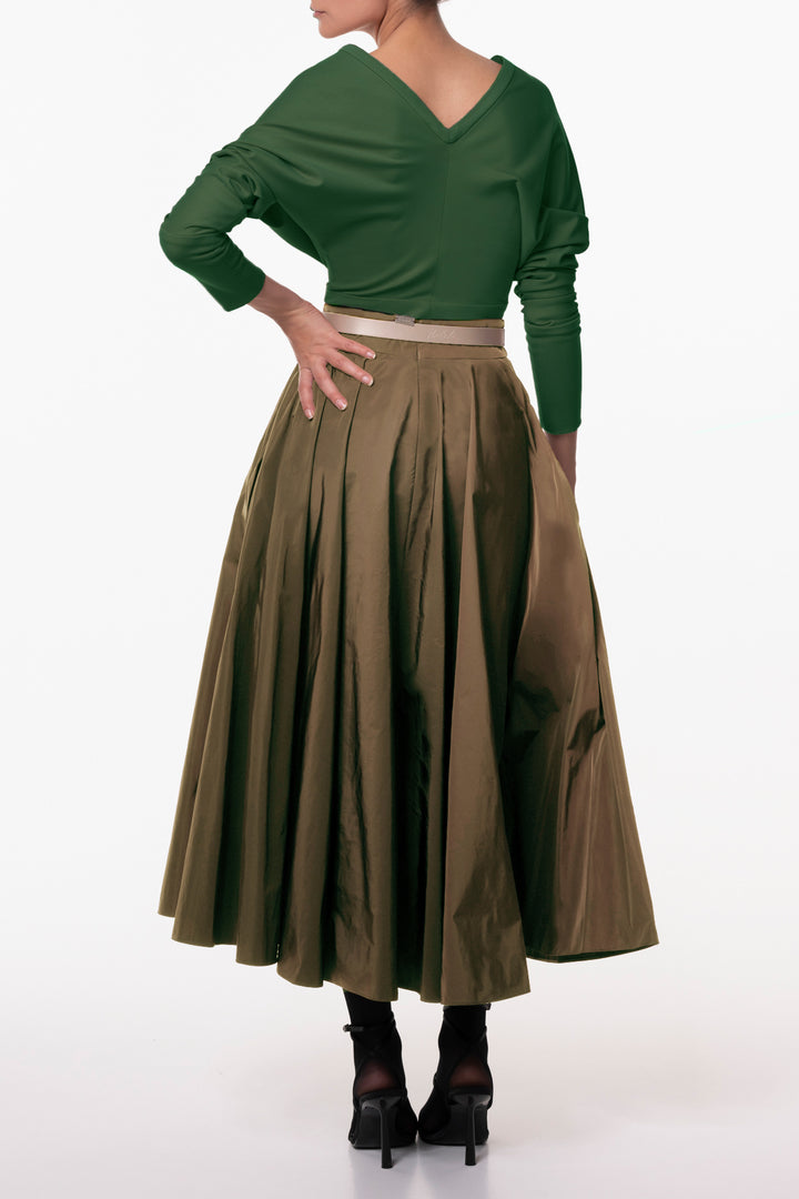 Taffeta Midi Skirt In Caffe-Latte