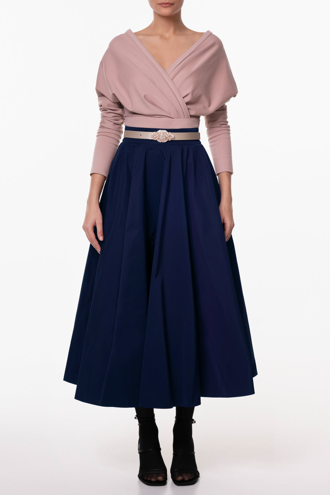 Taffeta Midi Skirt In Midnight-Blue