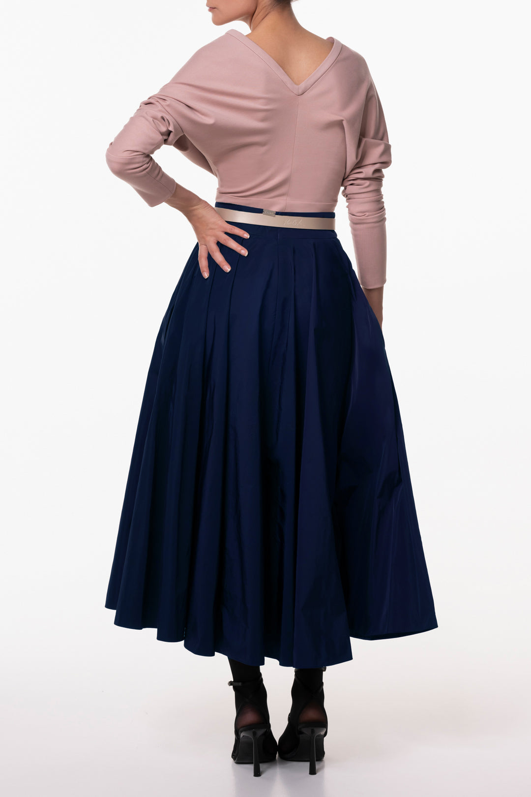 Taffeta Midi Skirt In Midnight-Blue