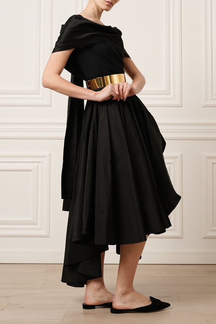 Elias Taffeta Midi Skirt In Black