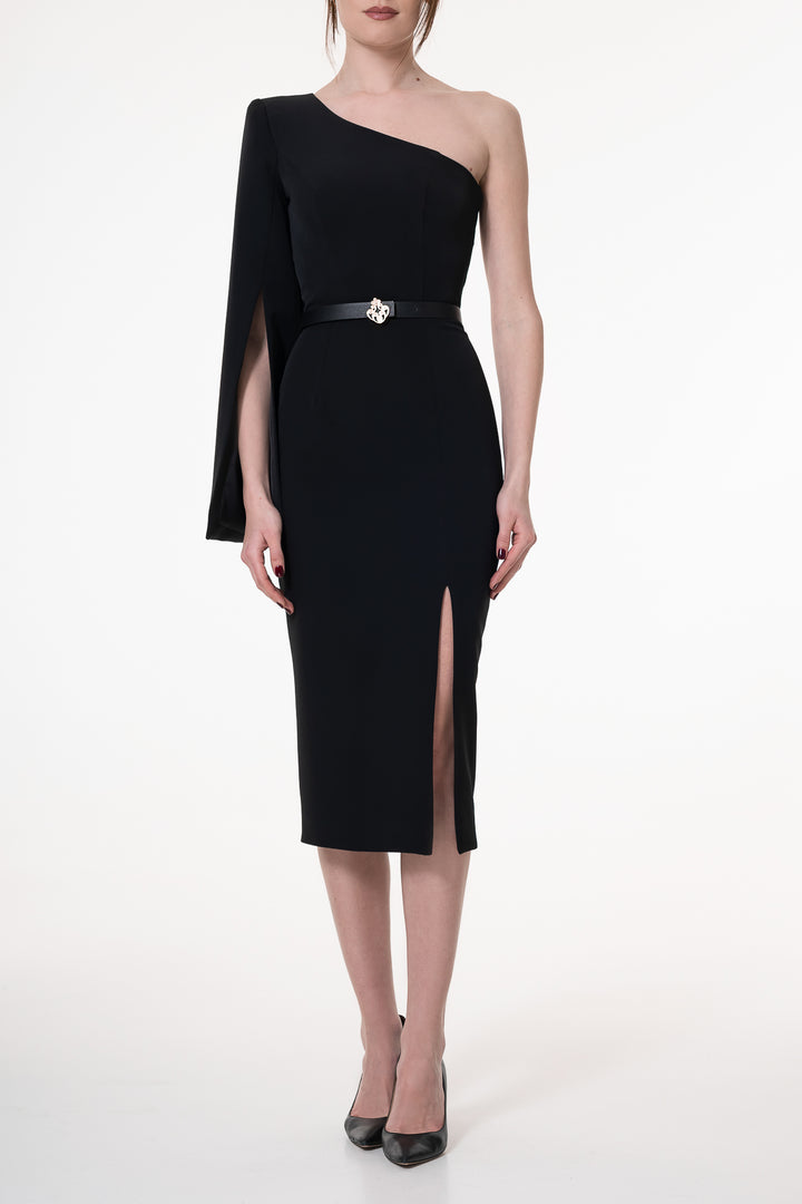 Sharon Black Crepe Midi Dress