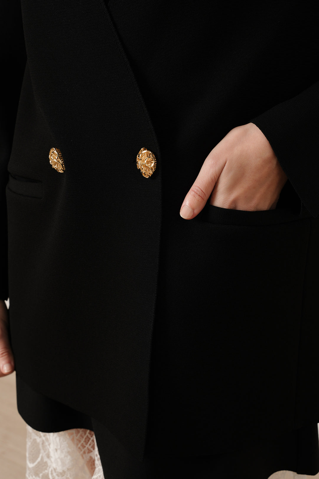 Dona Jersey Double-Breasted Jacket In Black