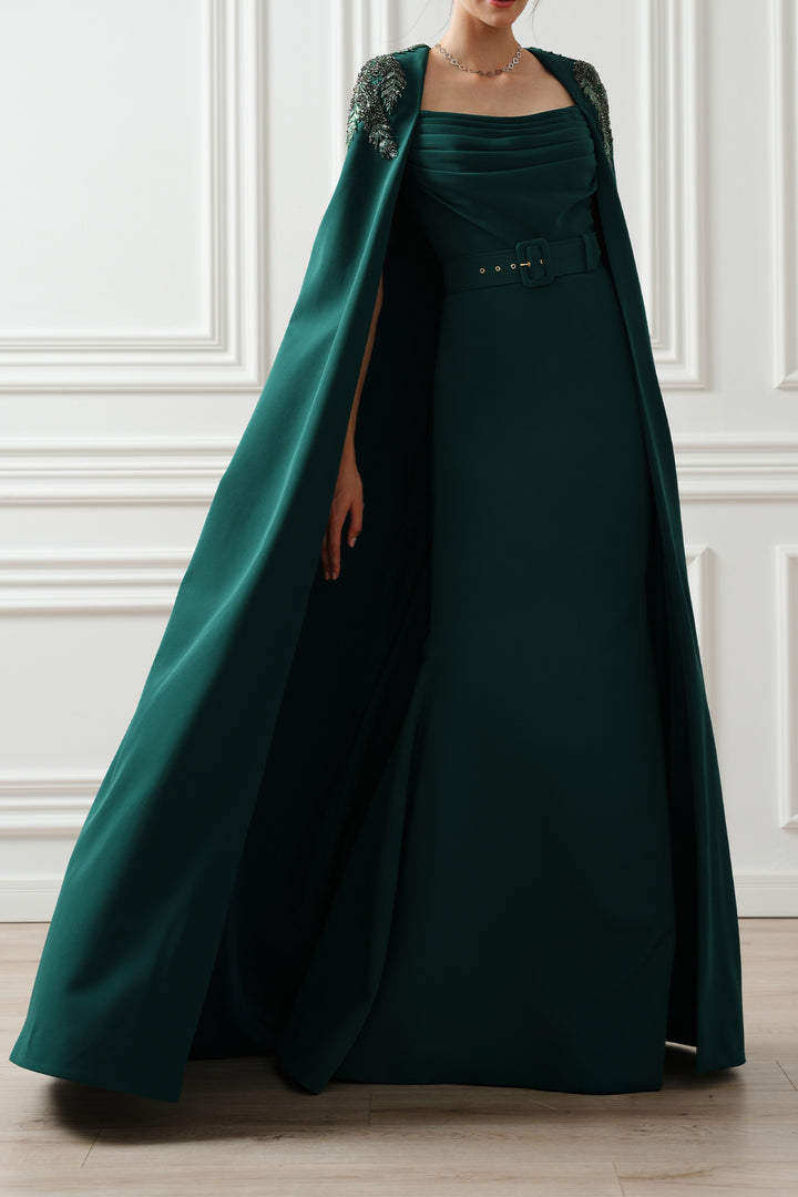 Aesha Cape Dress In Ivy-Green