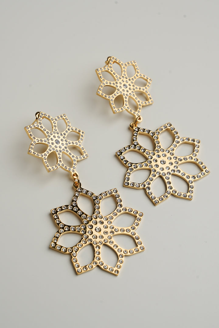 Lotus Earrings with Crystals In Gold