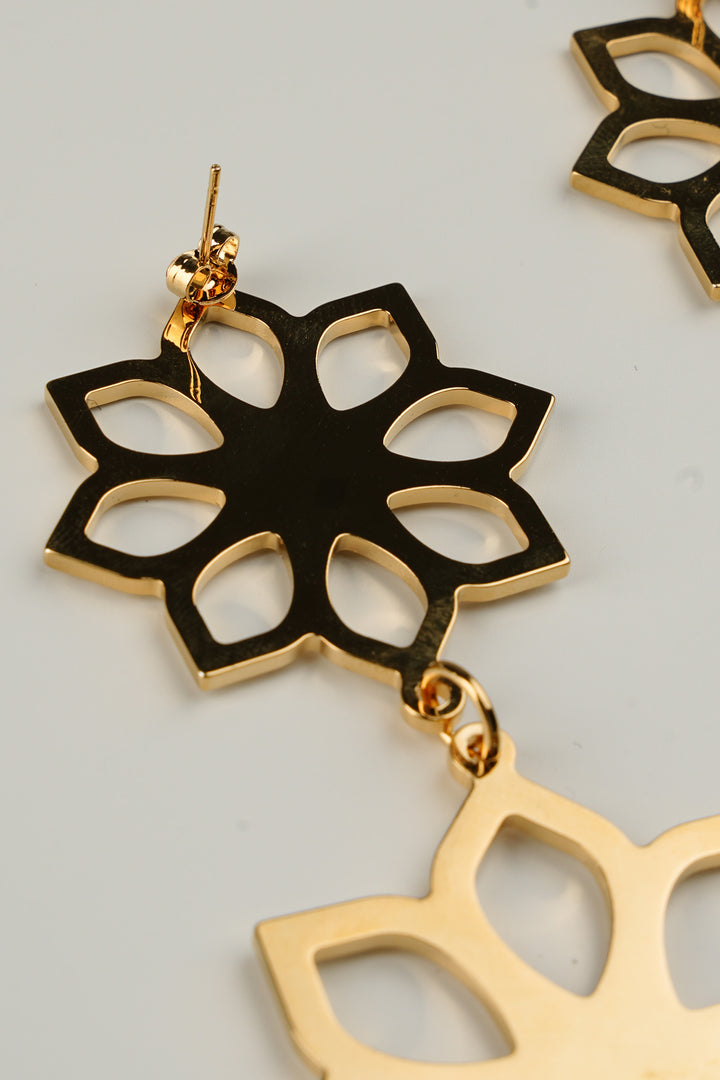 Lotus Earrings with Crystals In Gold