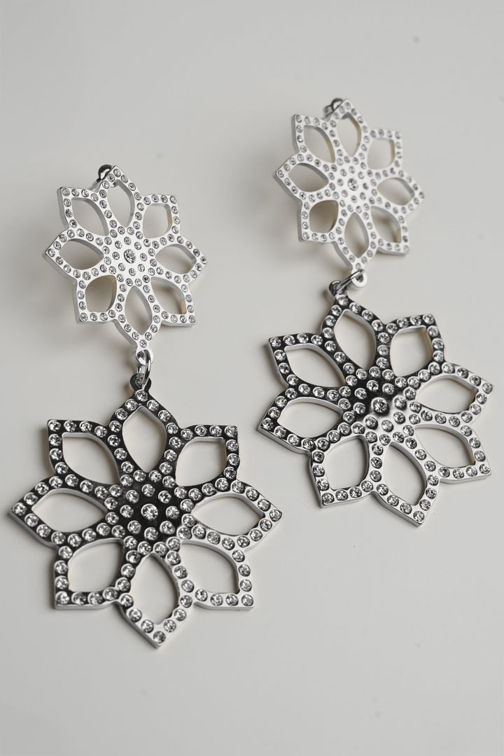 Lotus Earrings with Crystals In Silver