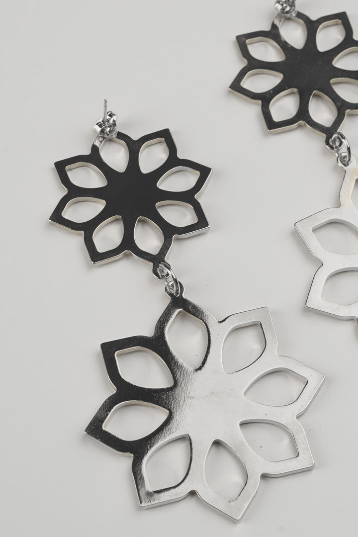 Lotus Earrings with Crystals In Silver