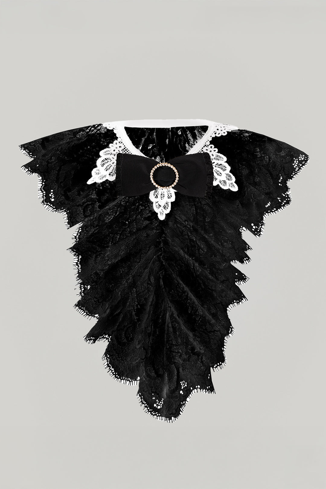 Anne Ruffled Cotton Lace Jabot In black and Ivory