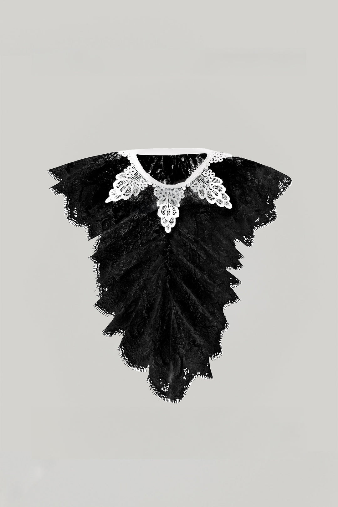 Anne Ruffled Cotton Lace Jabot In black and Ivory