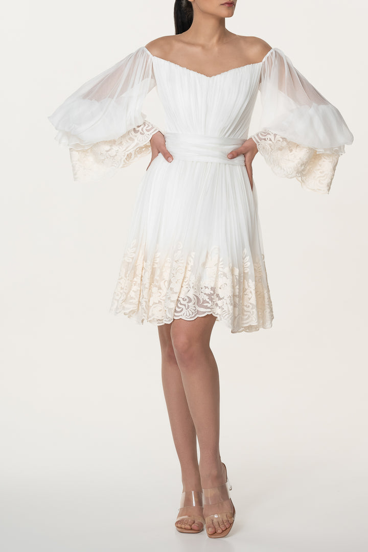 Orla Boho Silk Ivory Short Dress