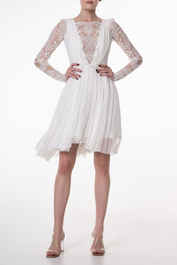 joelle mini dress Joelle with Crystals Boho Short Dress In Ivory – Rhea Costa