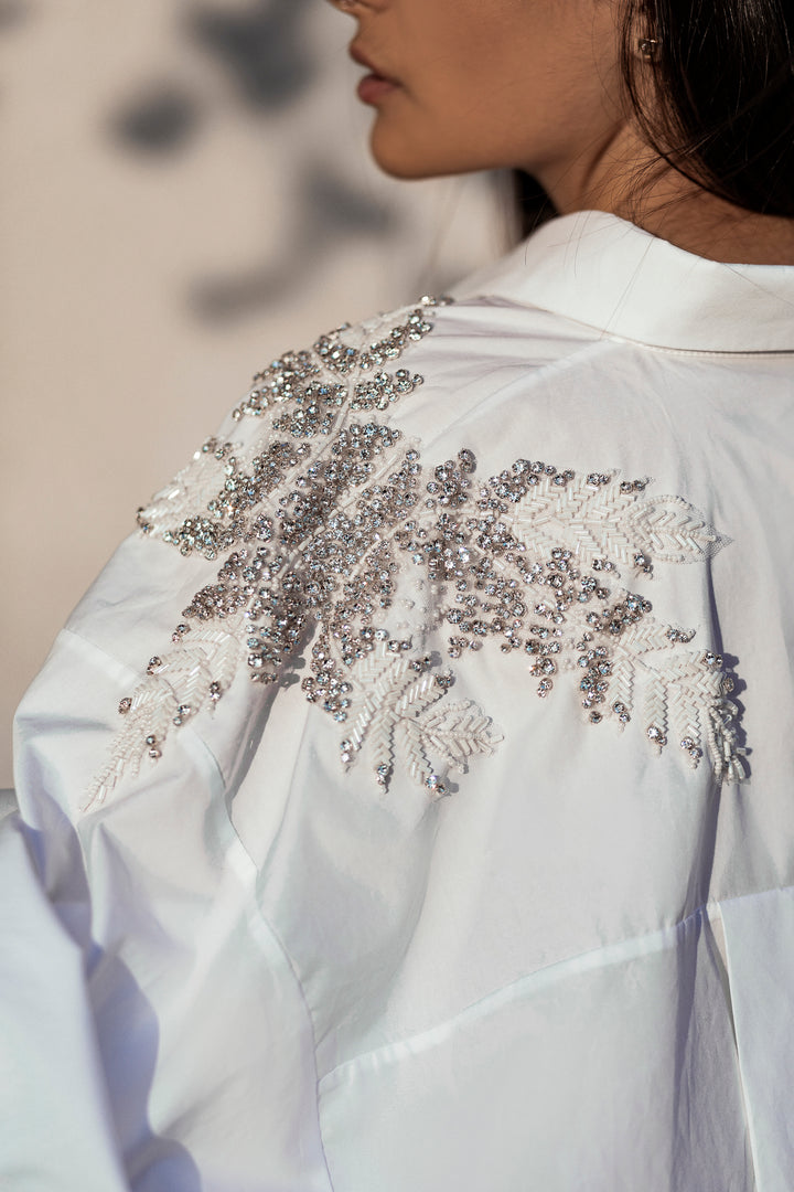 Crystals Embroidery On Shoulders Shirt