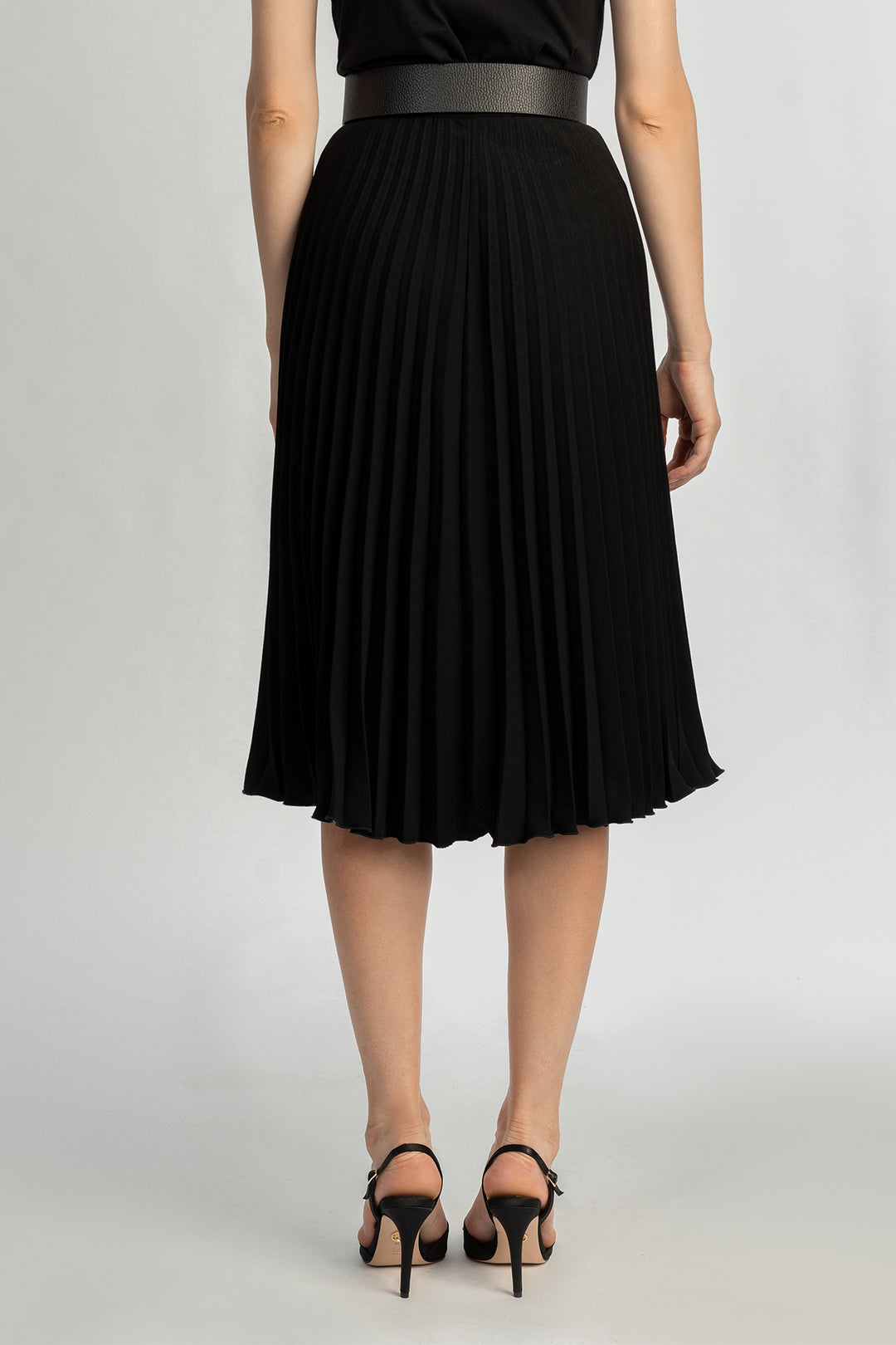 Black Midi Pleated Crepe Skirt