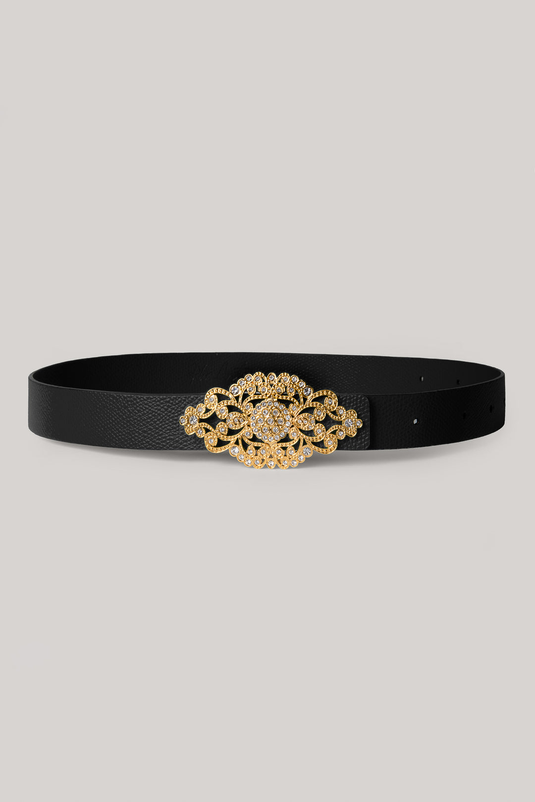Saffiano Black Leather Waist Belt With Gold Baroque Buckle