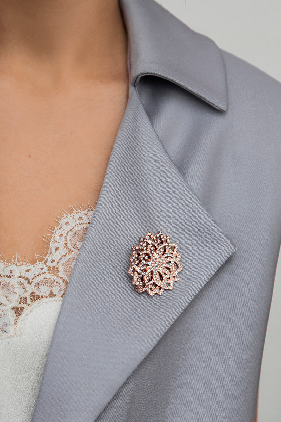 Rose-Gold Lotus Brooch With Crystals