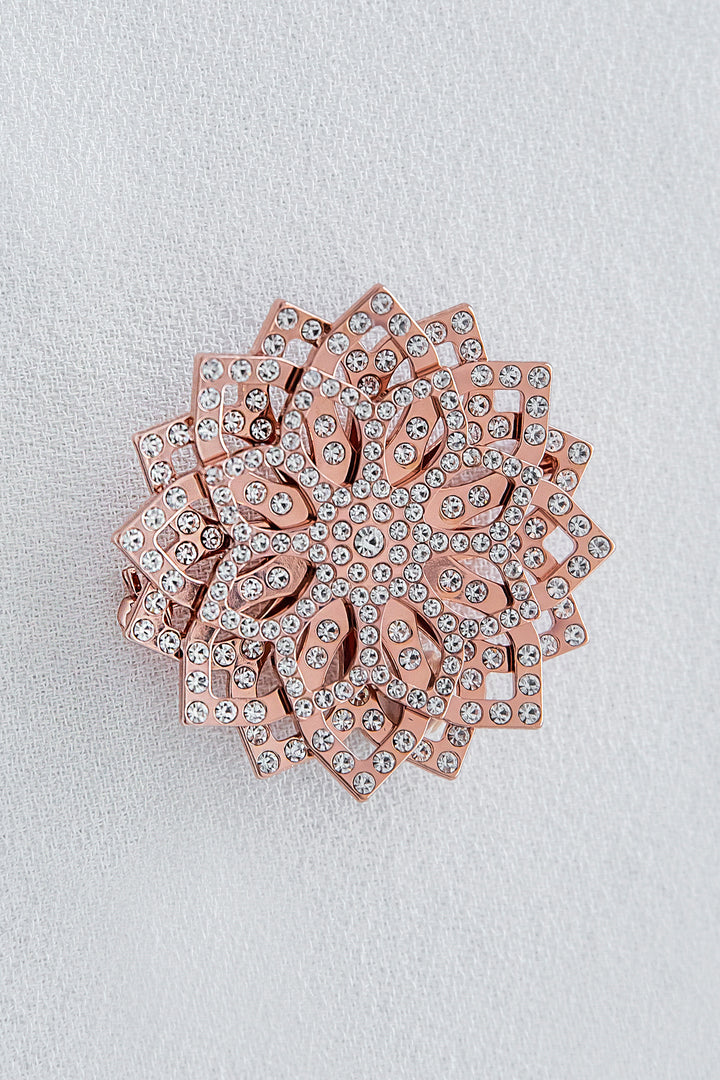 Rose-Gold Lotus Brooch With Crystals
