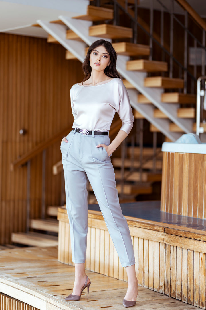 Classic Conic Wool Pants in Pearl