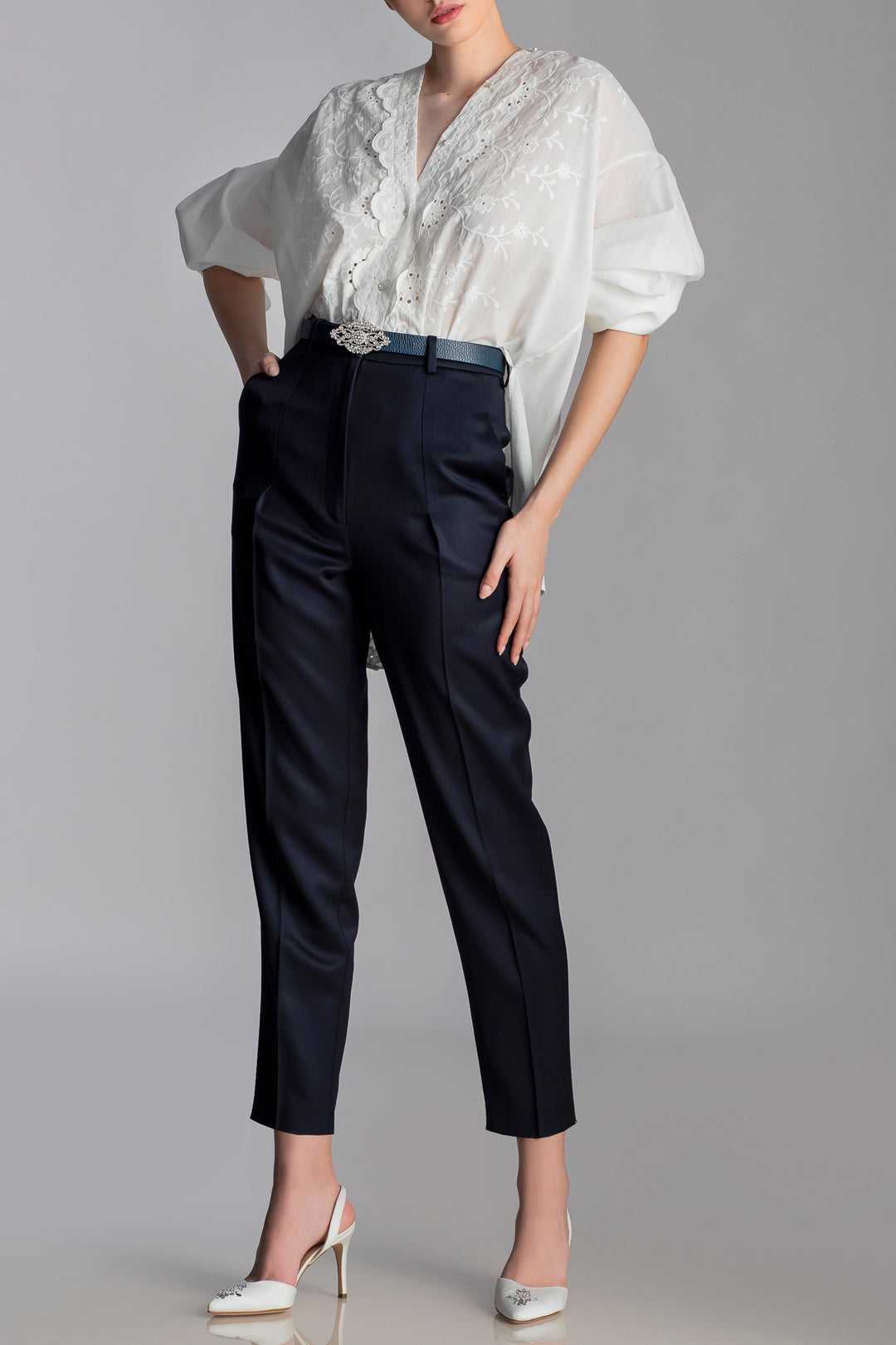 Classic Conic Wool Pants In Indigo