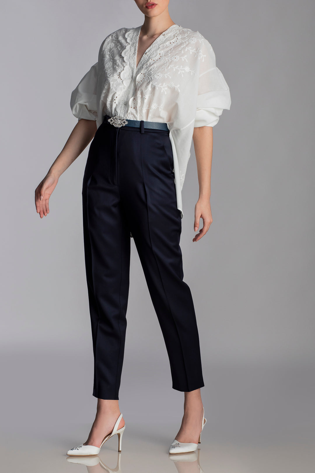 Classic Conic Wool Pants In Indigo