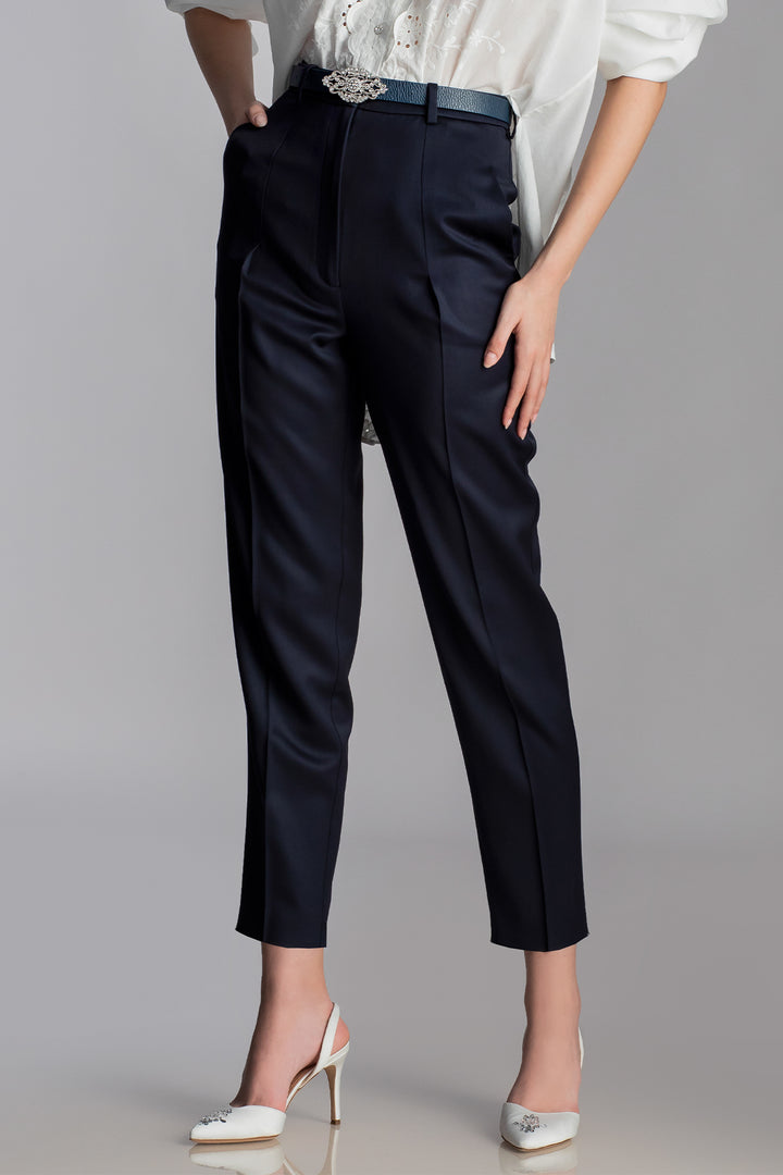 Classic Conic Wool Pants In Indigo