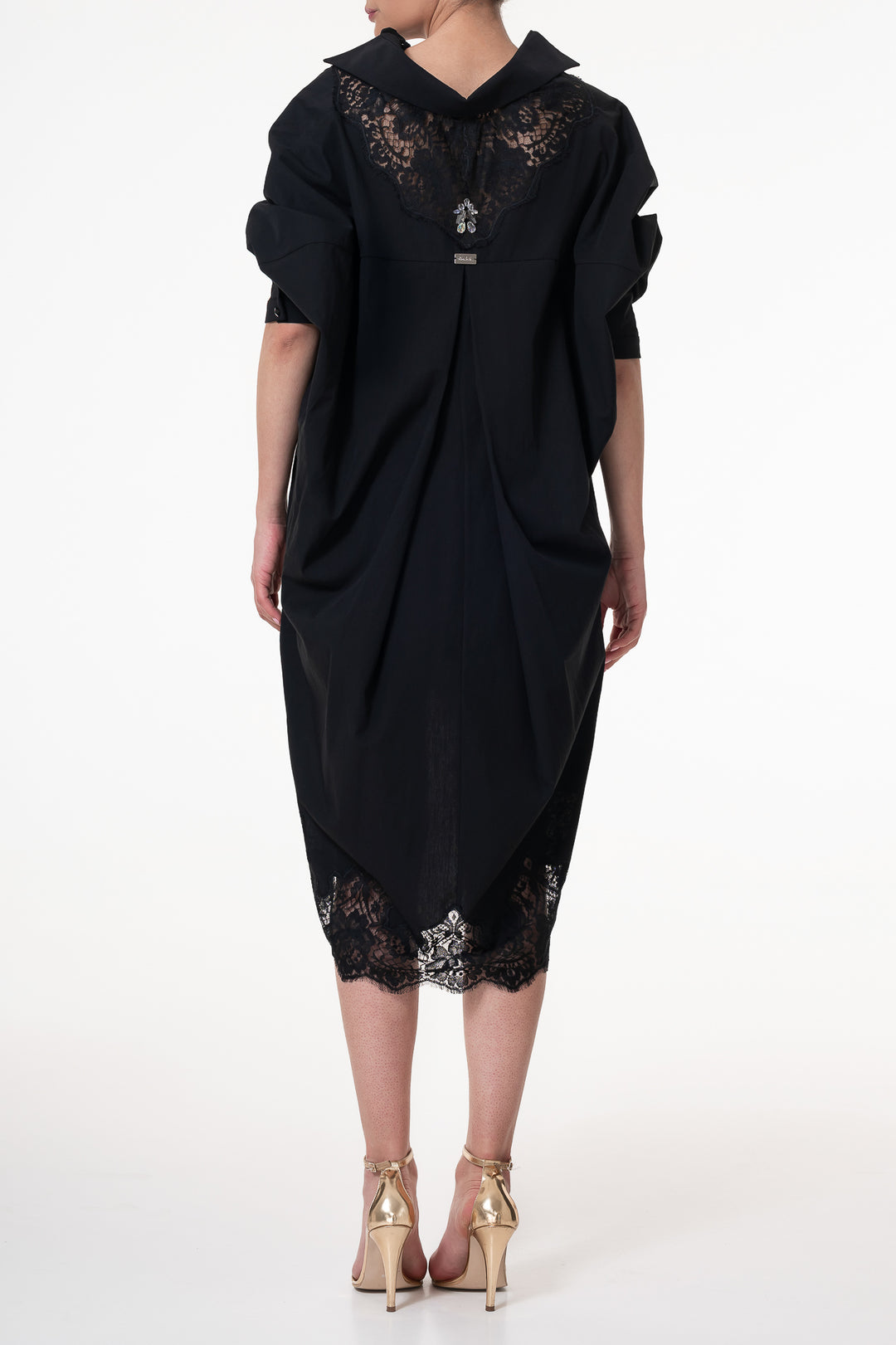 Gioia Lace Inserts Cotton Shirt Dress In Black Rhea Costa Gioia Lace Inserts Cotton Shirt Dress In Black Rhea Costa