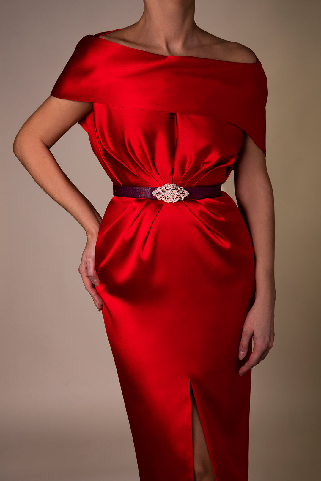 Burgundy Leather Waist Belt With Rose-Gold Buckle Rhea Costa Burgundy Leather Waist Belt With Rose-Gold Buckle Rhea Costa