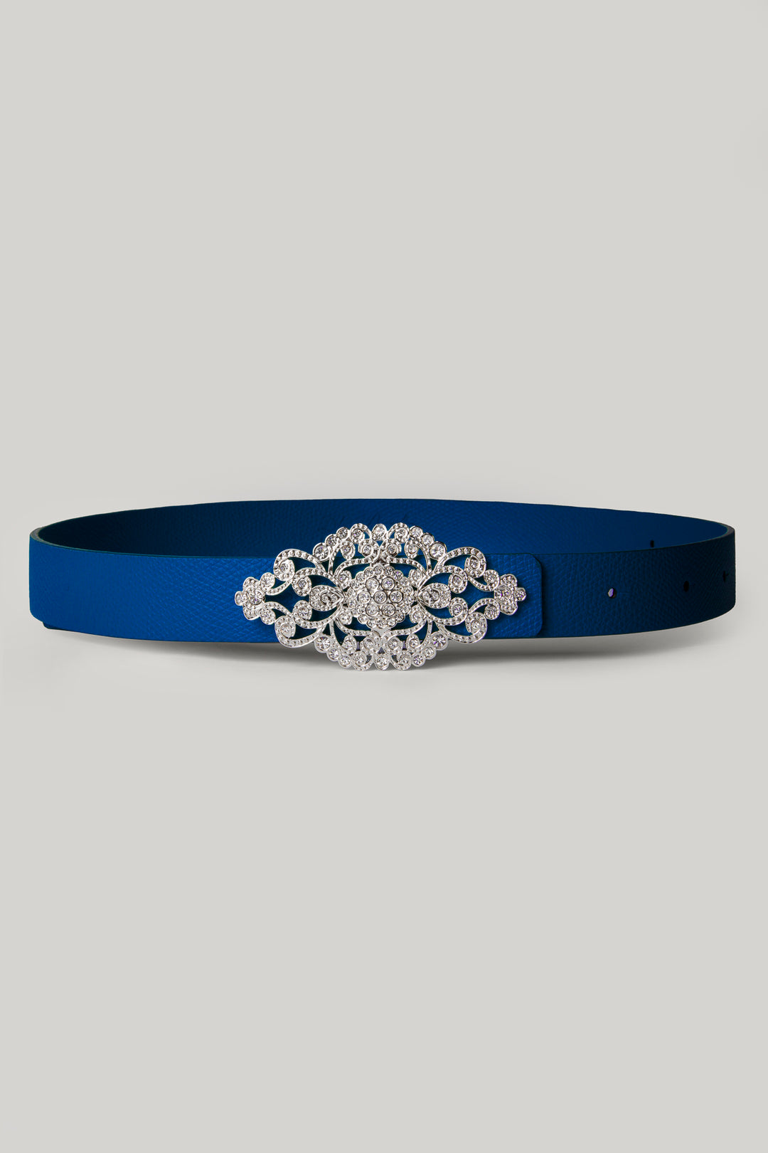 Sapphire Leather Waist Belt With Silver Baroque Buckle