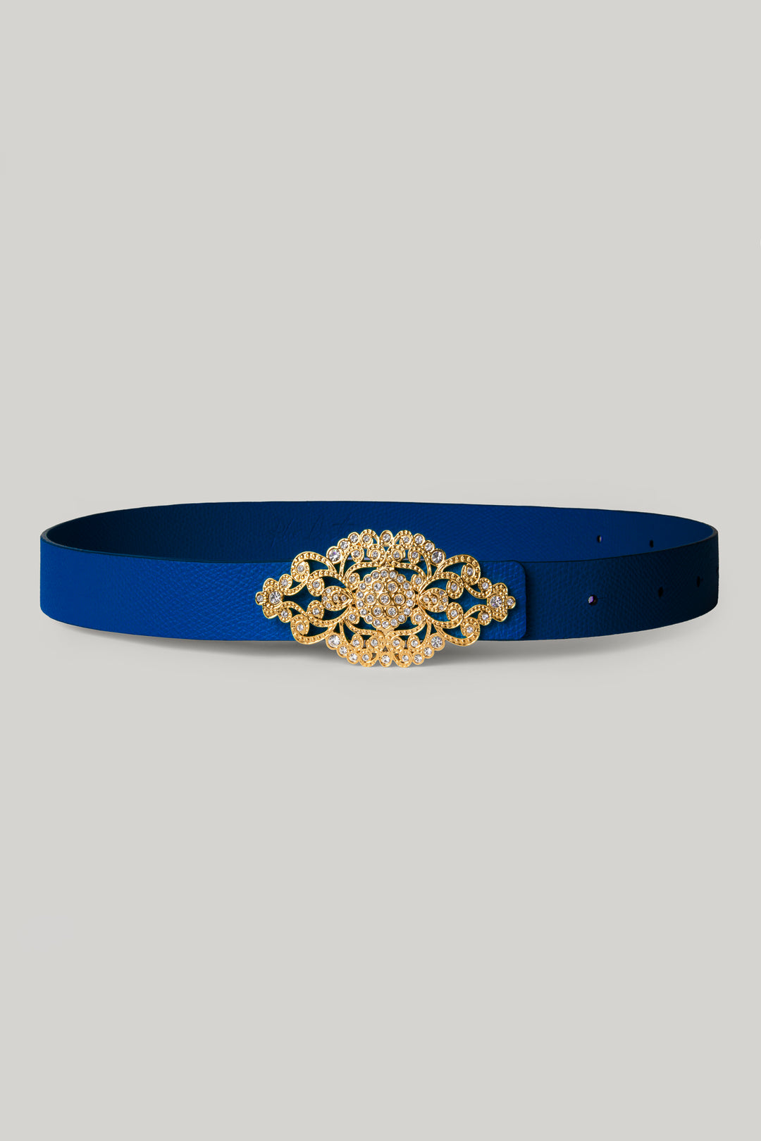 Sapphire Leather Waist Belt With Gold Baroque Buckle